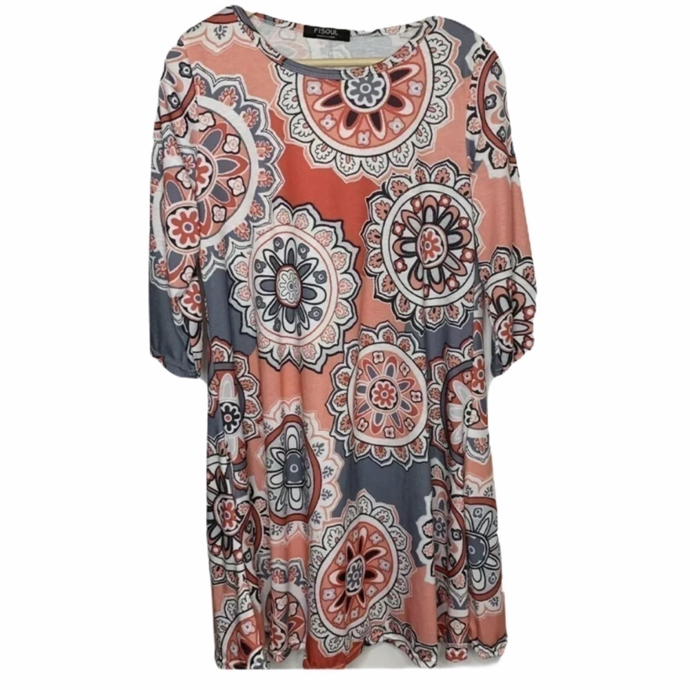 FISOUL Ladies Dress Medium 3/4 Sleeve Multi-Color